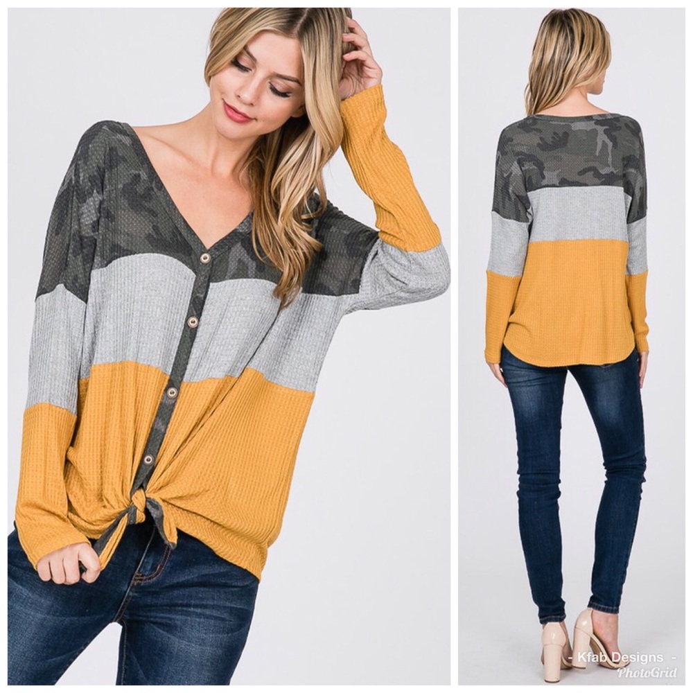 ❤️LAST 1! Waffle Knit Camo Color Block Top! - Picture 3 of 4